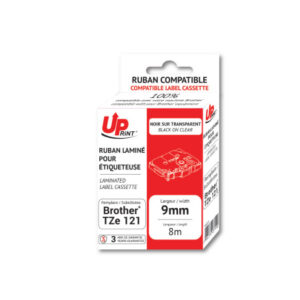 Brother Tape Ptouch 9mmx8mtr TZE121 Black on Clear Compatible